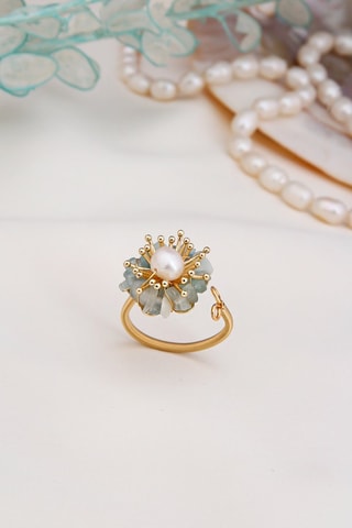 Bague - Perle de culture et opales