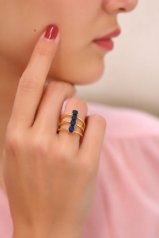 Bague - Plaqué or jaune et lapis-lazuli