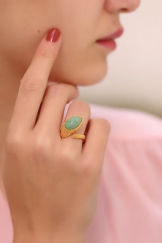 Bague - Plaqué or jaune et amazonite