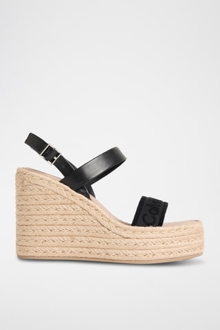 Sandales compensées en cuir de mouton nappa - Noir