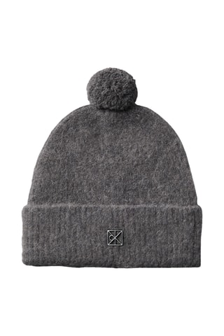 Bonnet à pompon en laine et alpaga - Gris foncé