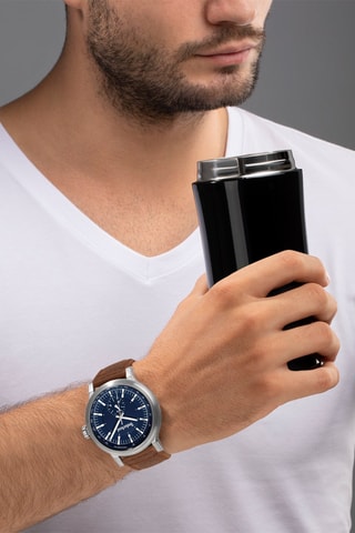 Reloj de cuarzo de piel - Marrón y plateado