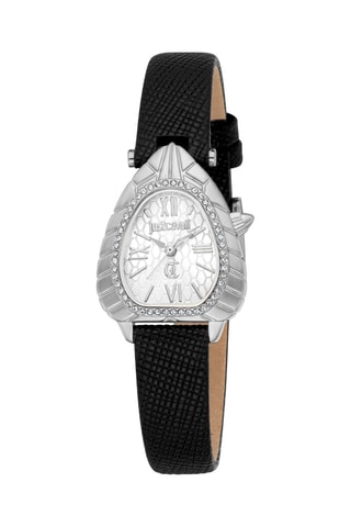 Reloj de cuarzo de piel y cristales checos Perla - Plateado y negro