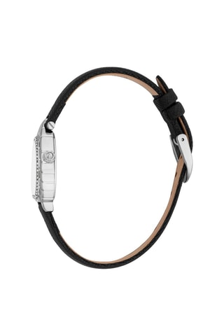 Reloj de cuarzo de piel y cristales checos Perla - Plateado y negro