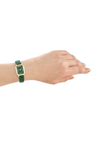 Reloj de cuarzo de piel - Verde y dorado