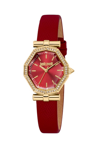 Reloj de cuarzo de piel - Rojo y dorado