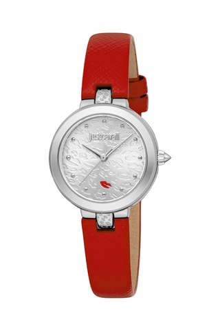 Reloj de cuarzo de piel - Rojo y plateado