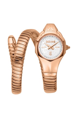 Reloj de cuarzo de acero y cristales checos Fiore - Rosa dorado y blanco