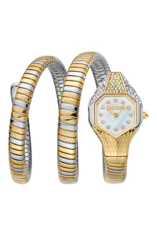 Reloj de cuarzo de acero y cristales checos - Dorado y plateado