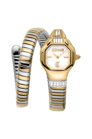 Reloj de cuarzo de acero, nácar y cristales checos Brillante Snake - Dorado y plateado