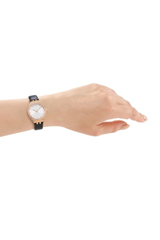 Reloj de cuarzo de piel - Negro y rosa dorado