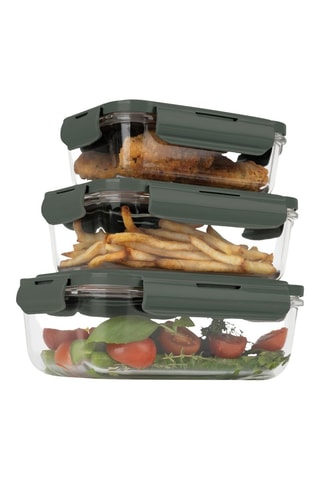 3 boîtes de conservation en verre borosilicate avec couvercles en plastique sans BPA Matte Green - 57 à 118 cl