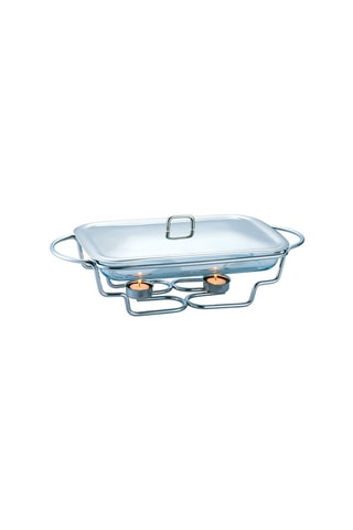 Chauffe-plat rectangle en acier inoxydable et verre borosilicate Black Silver Collection