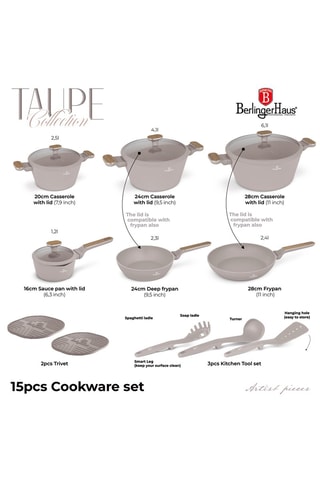 Batterie de cuisine Taupe Nordic – 15 pièces