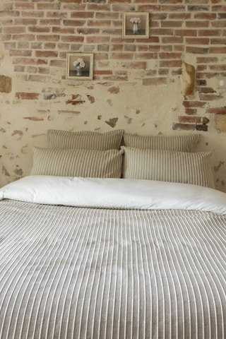 Taie d'oreiller réversible en percale de coton 80 fils/cm² Tim - Beige et blanc