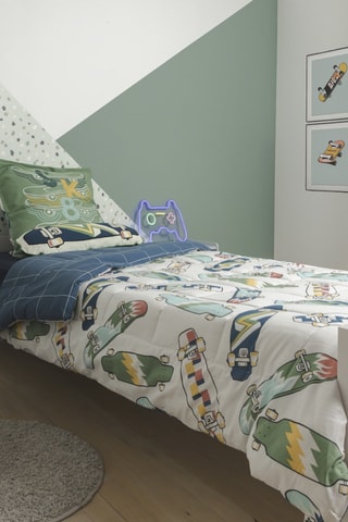 Parure de couette en coton 57 fils/cm² California - Blanc et kaki