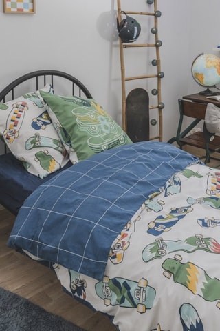 Parure de couette en coton 57 fils/cm² California - Blanc et kaki