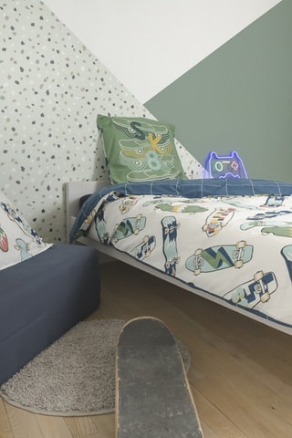 Parure de couette en coton 57 fils/cm² California - Blanc et kaki