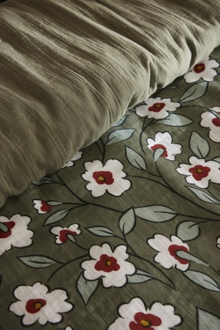 Housse de couette Flora - Kaki et blanc
