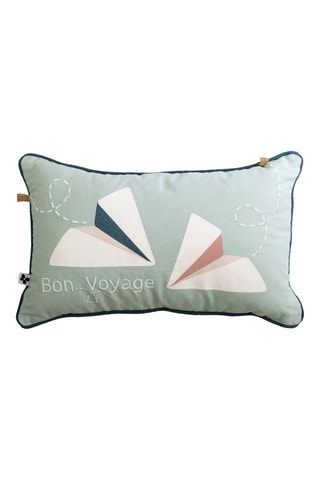 Coussin Petits papiers - Vert d'eau et écru - 30 x 50 cm