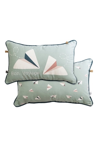 Coussin Petits papiers - Vert d'eau et écru - 30 x 50 cm