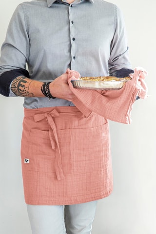 Tablier serveur en gaze de coton Gaïa - Rose pêche