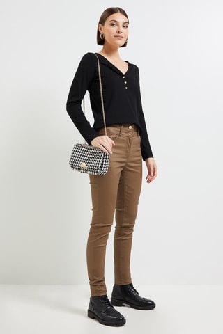 Pantalon slim taille haute - Marron