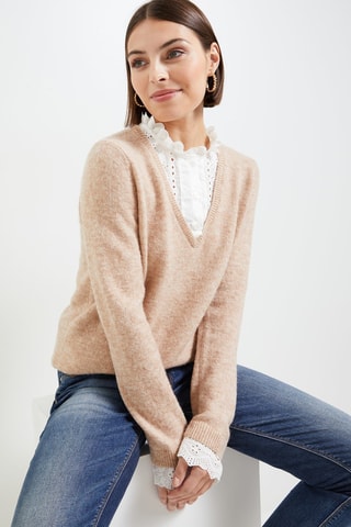 Pull trompe-l’œil - Beige chiné et blanc