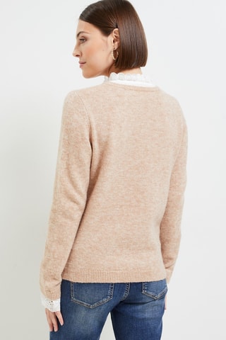Pull trompe-l’œil - Beige chiné et blanc