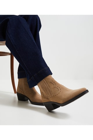 Bottines en croûte de cuir - Beige