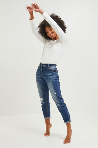 Jean boyfriend taille haute - Bleu foncé