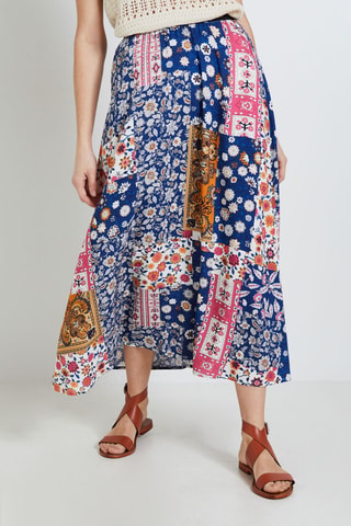 Jupe midi - Bleu et rose