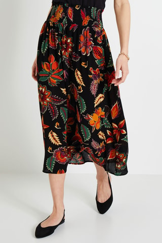 Jupe midi taille haute - Noir et orange