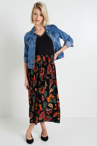 Jupe midi taille haute - Noir et orange
