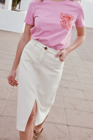 Jupe midi en jean - Ecru