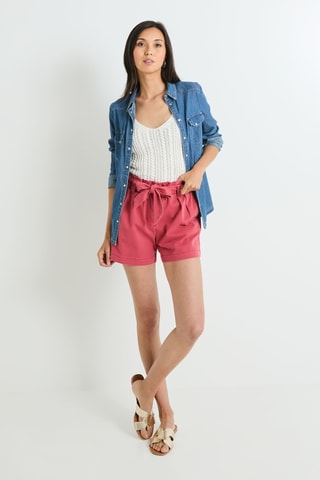 Short en jean - Rouge