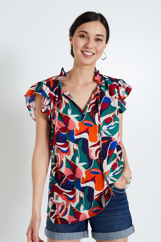 Blouse - Kaki et orange