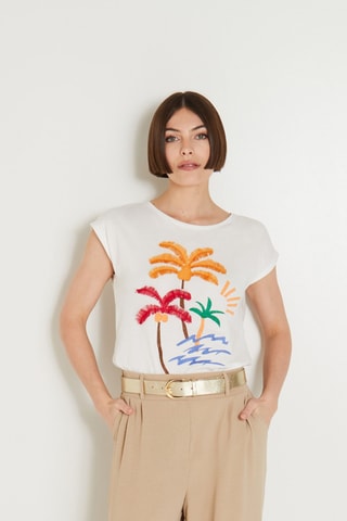 Pantalon large taille haute - Beige