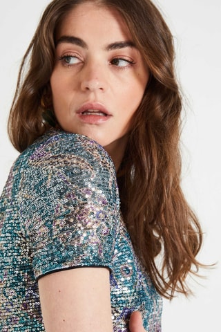 Robe droite à sequins - Vert foncé