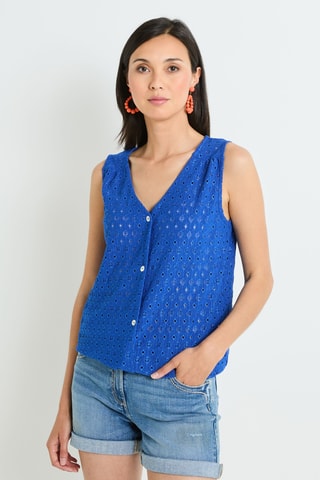 Chemisier en broderie anglaise - Bleu roi