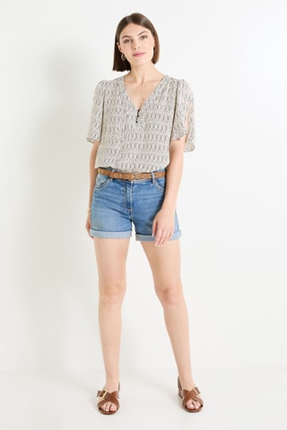 Blouse - Beige et gris foncé