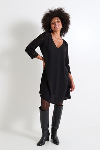 Robe trapèze bi-matière - Noir