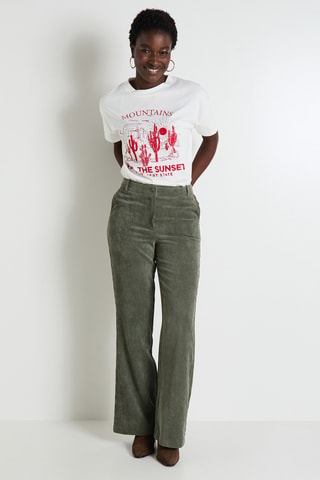 Pantalon flare en velours taille haute - Kaki