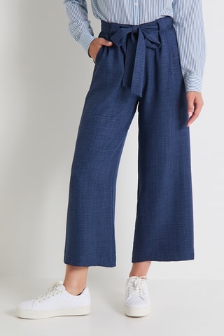 Pantalon large 7/8 taille haute - Bleu marine