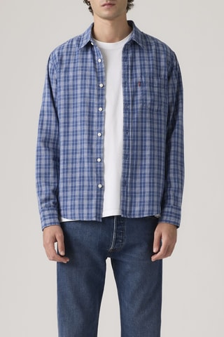 Linnen Overhemd Classic 1 Pkt Standard Hakan Plaid Sunsh - Blauw