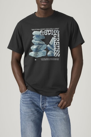T-shirt Relaxed Fit Abstract Rock Formati - Zwart