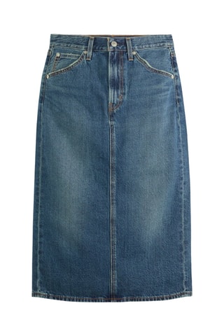 Rechte Midirok Hoge Taille Review - Denimblauw - Blauw