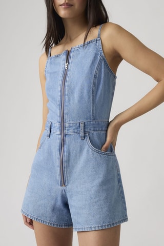 Spijkerplaysuit Sqaure Neck Romper I Won'T - Lichtblauw