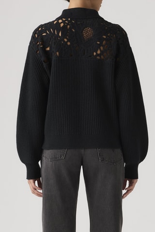 Trui Bianca Crochet Polo Sweater - Zwart