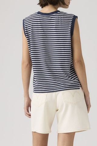 T-shirt Boxy Emmi Stripe Peacoat Egret - Blauw